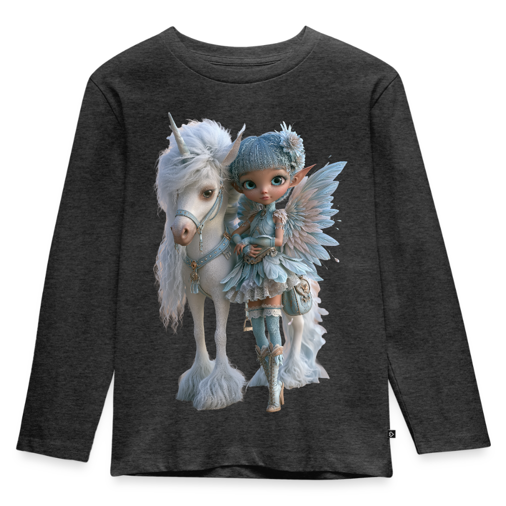 Elfje met Unicorn - Premium shirt met lange mouwen - antraciet gemêleerd
