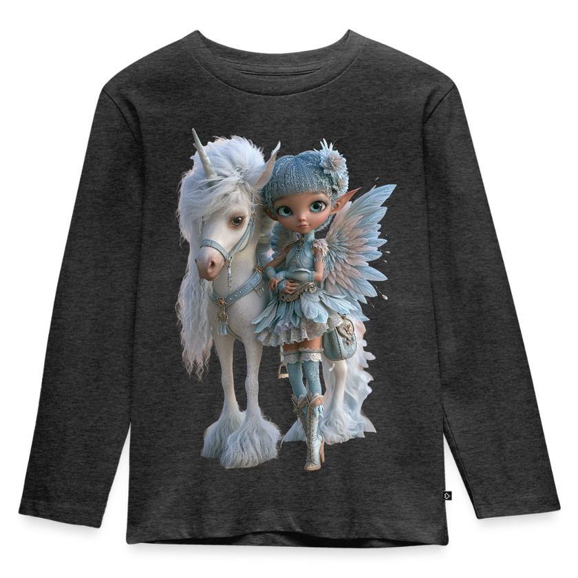Elfje met Unicorn - Premium shirt met lange mouwen - antraciet gemêleerd