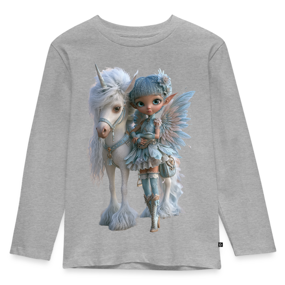 Elfje met Unicorn - Premium shirt met lange mouwen - grijs gemêleerd