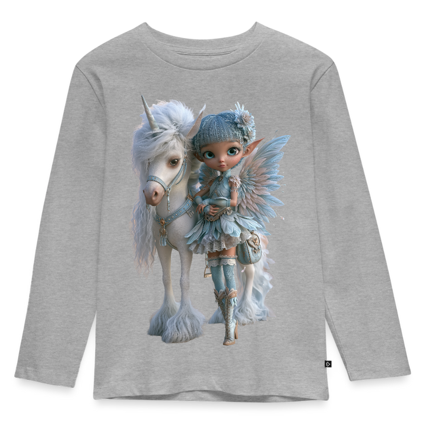 Elfje met Unicorn - Premium shirt met lange mouwen - grijs gemêleerd