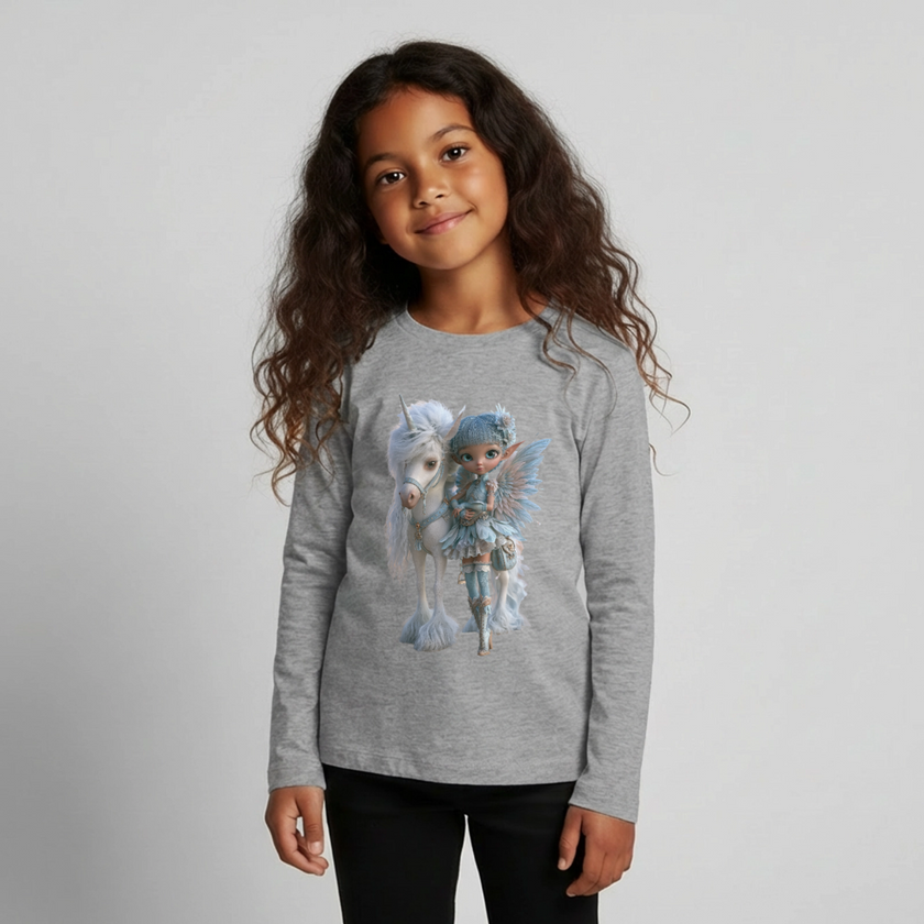 Elfje met Unicorn - Premium shirt met lange mouwen - grijs gemêleerd
