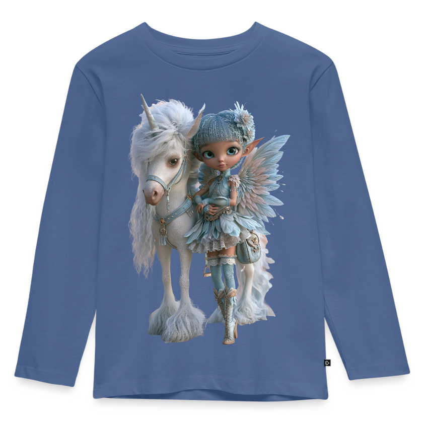 Elfje met Unicorn - Premium shirt met lange mouwen - duifblauw