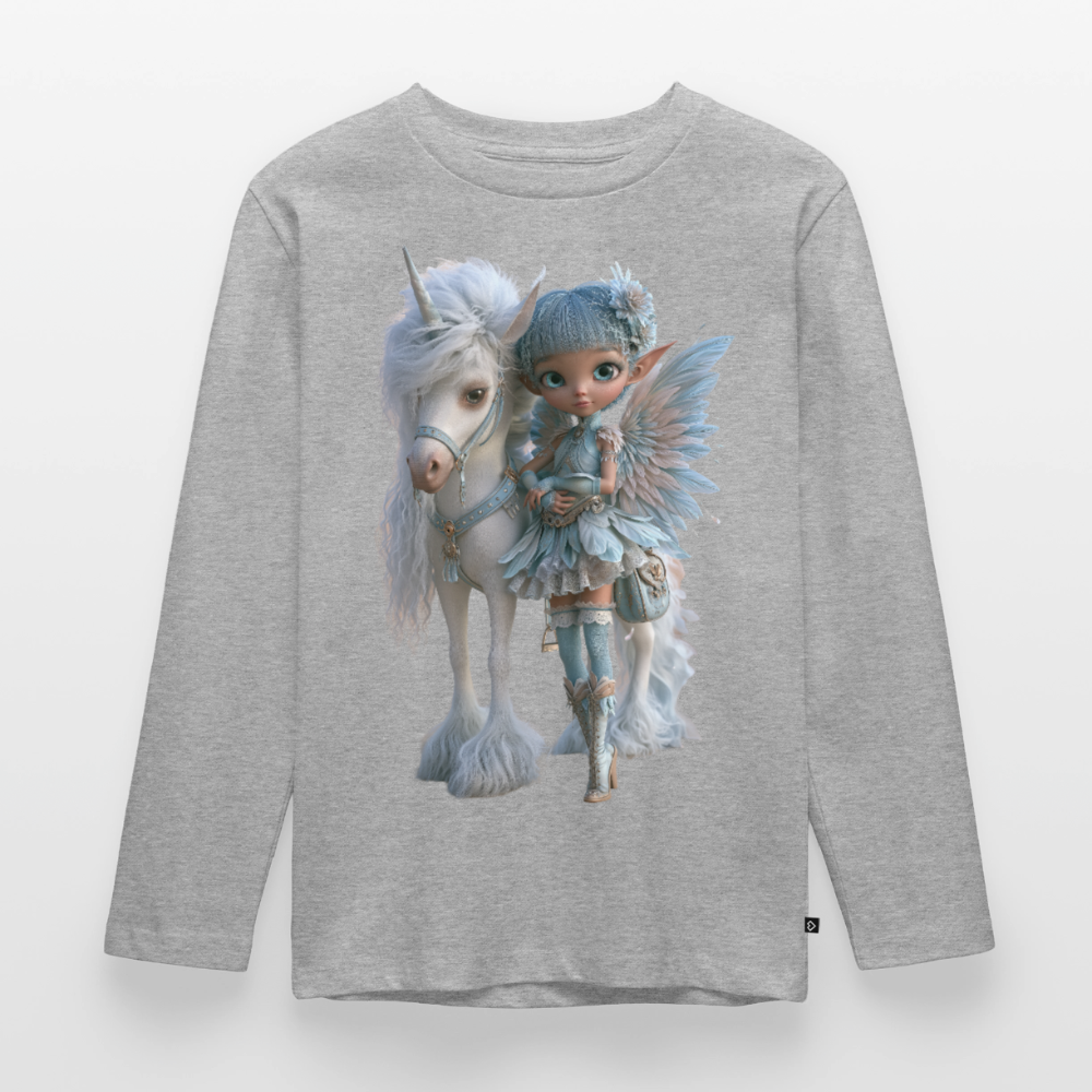 Elfje met Unicorn - Premium shirt met lange mouwen - grijs gemêleerd