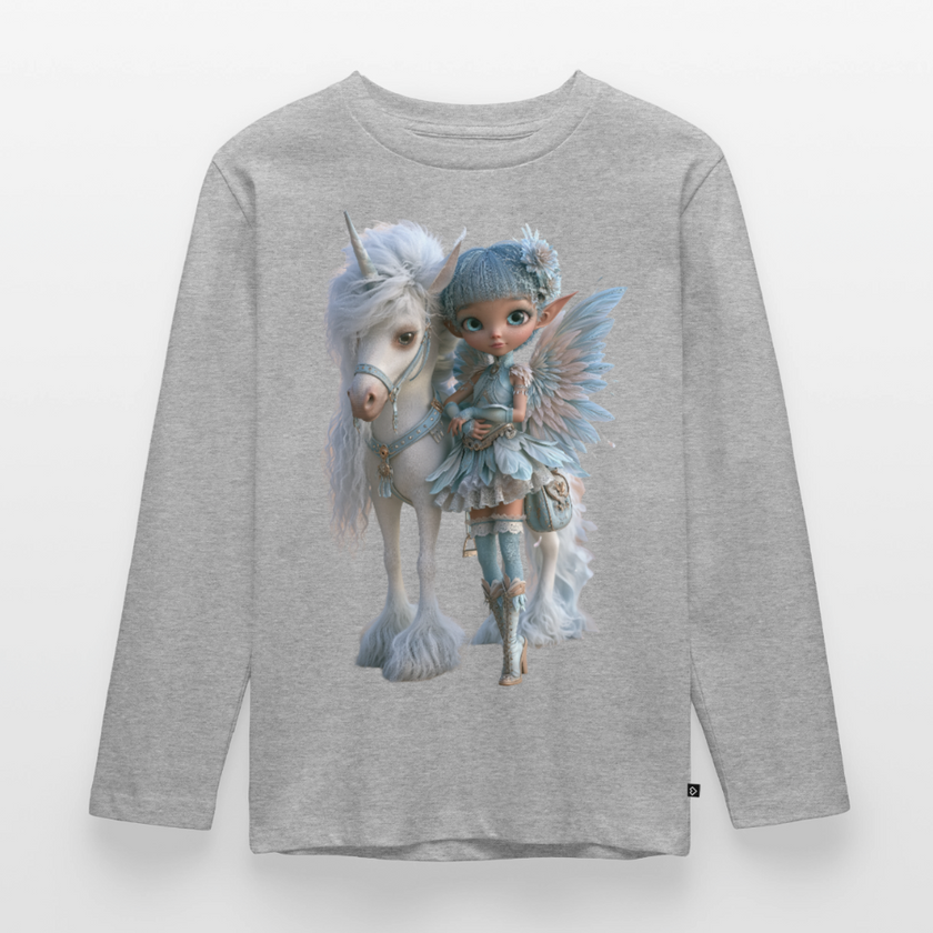 Elfje met Unicorn - Premium shirt met lange mouwen - grijs gemêleerd