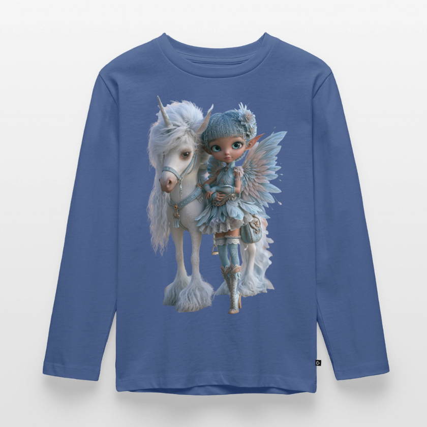 Elfje met Unicorn - Premium shirt met lange mouwen - duifblauw