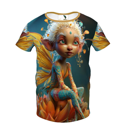 Bloemen elfje op meisjes t-shirt met korte mouw - unieke allover print