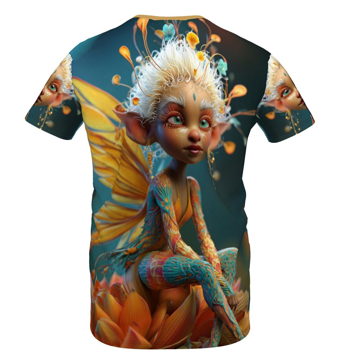 Bloemen elfje op meisjes t-shirt met korte mouw - unieke allover print