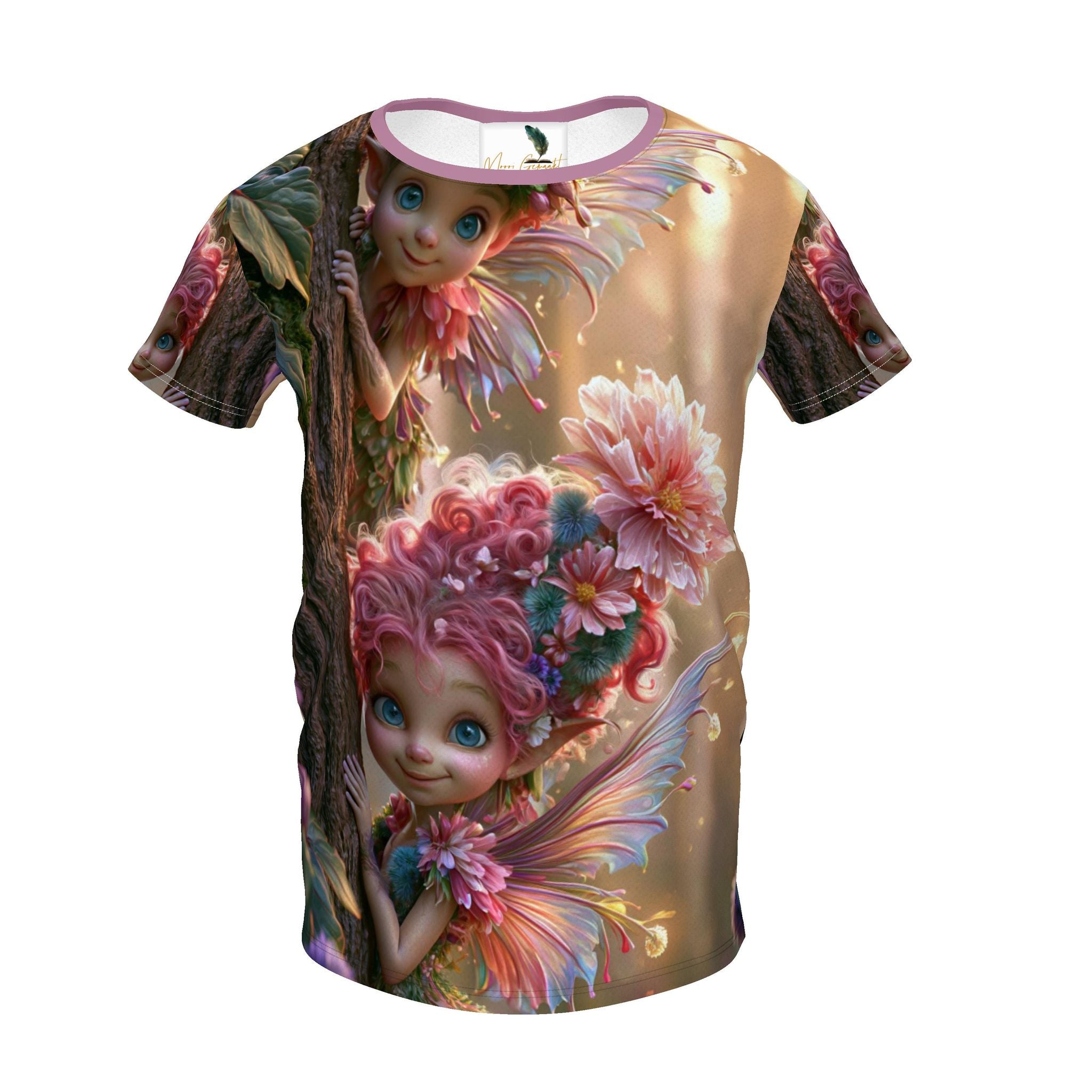 Premium tshirt met kiekeboo elfjes voor- en achterkant bedrukt