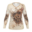 Luxe Dames T-shirt Lange Mouw - met Brown Flower Print