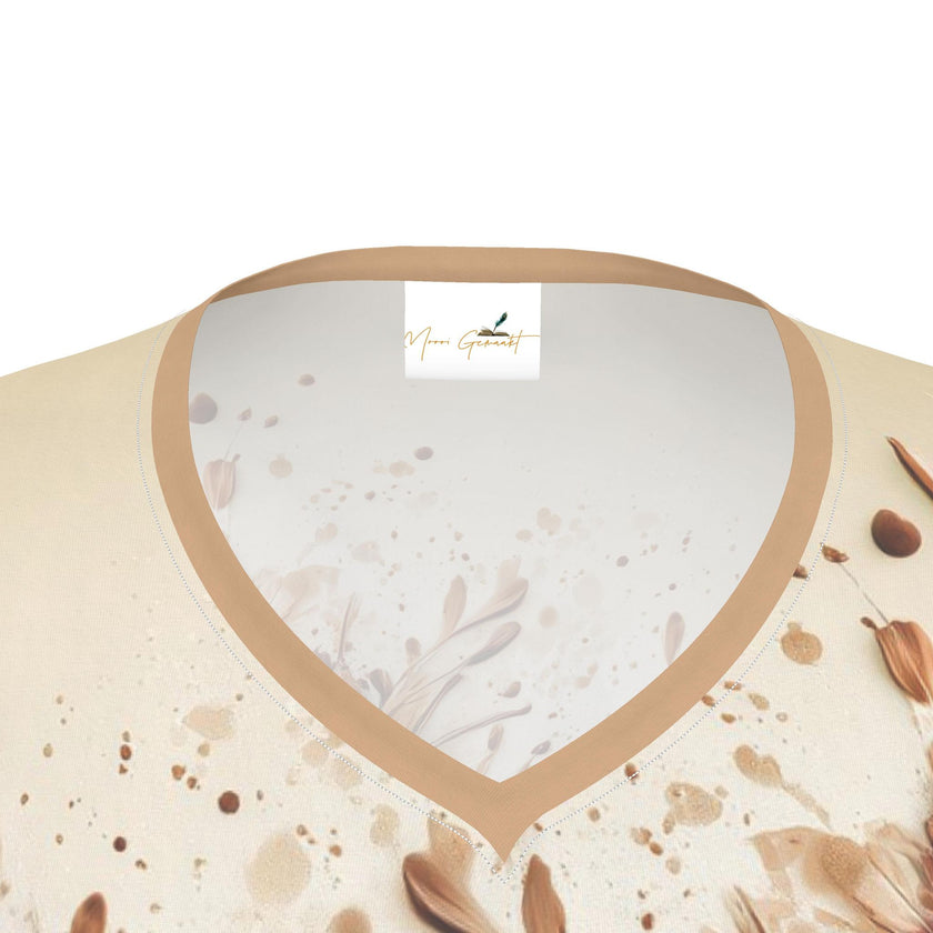 Luxe Dames T-shirt Lange Mouw - met Brown Flower Print