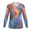 Luxe dames t-shirt met lange mouw en all-over bloemen in ijsgrot print door Bernardine de Laat