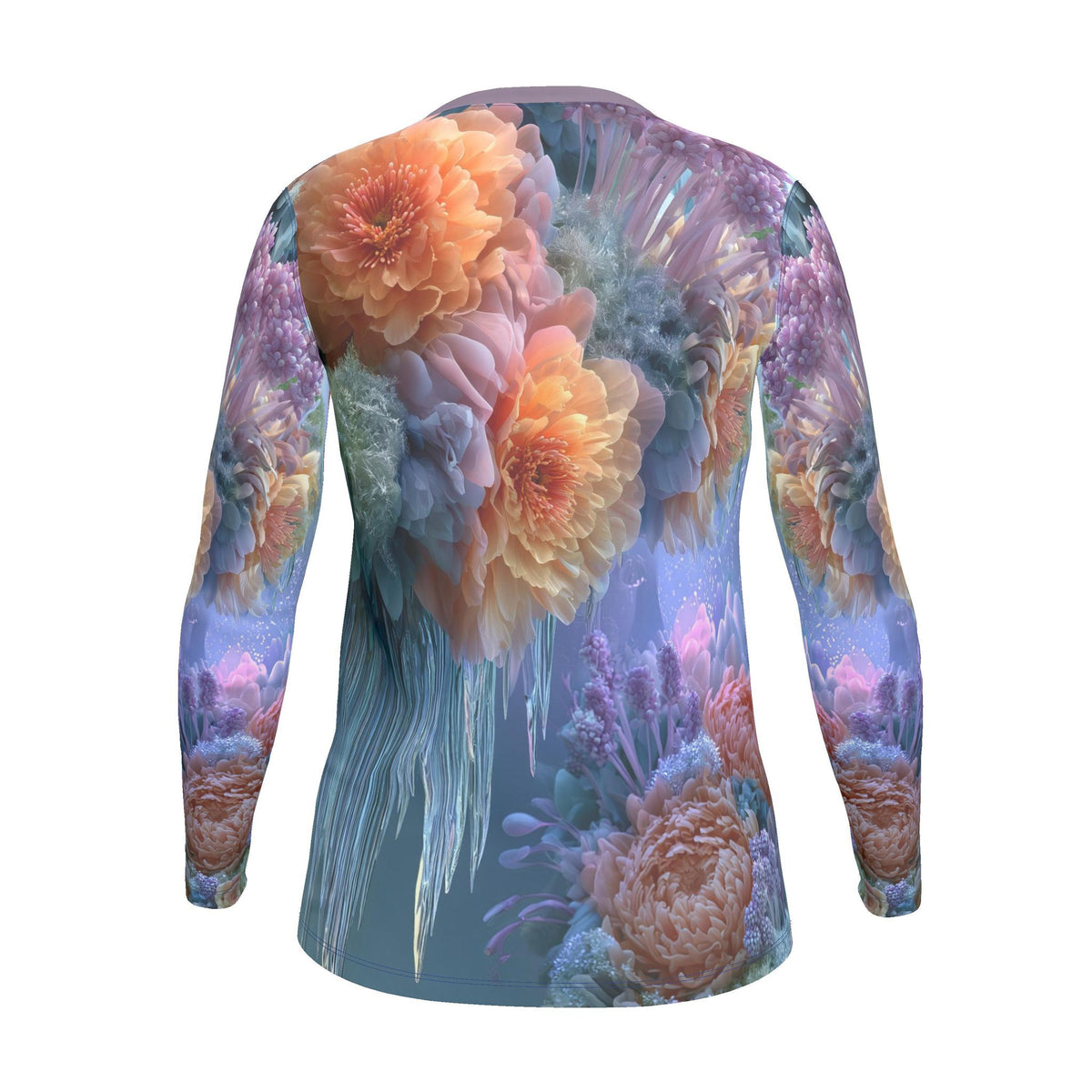 Luxe Dames T-shirt met lange mouw en Bloemen in IJsgrot Print