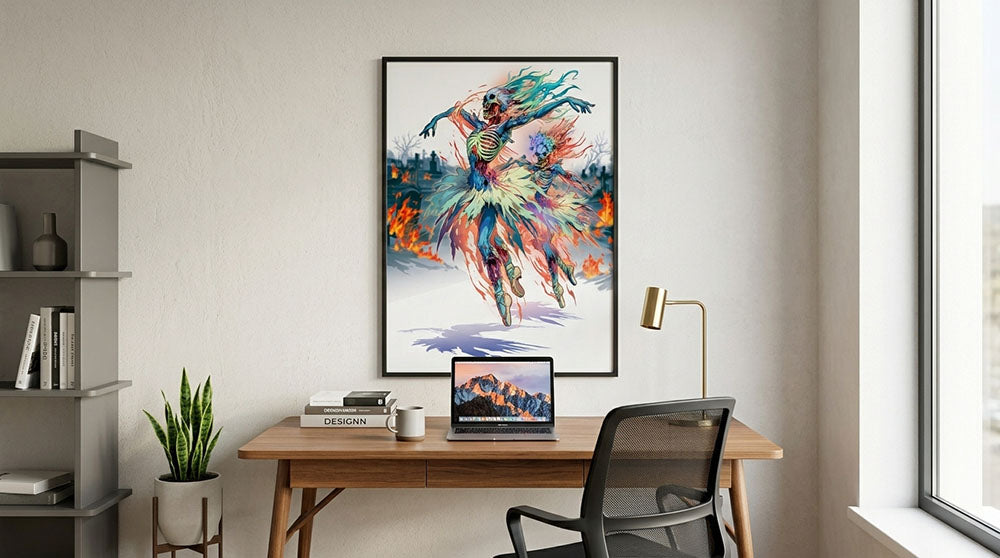 Verticale wanddecoratie Burning Graveyard van Moooi Gemaakt aan de muur in een moderne kantoorruimte