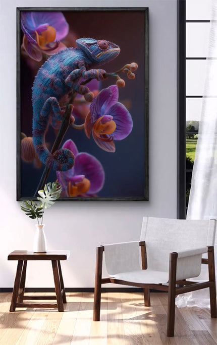 Kameleon op orchidee