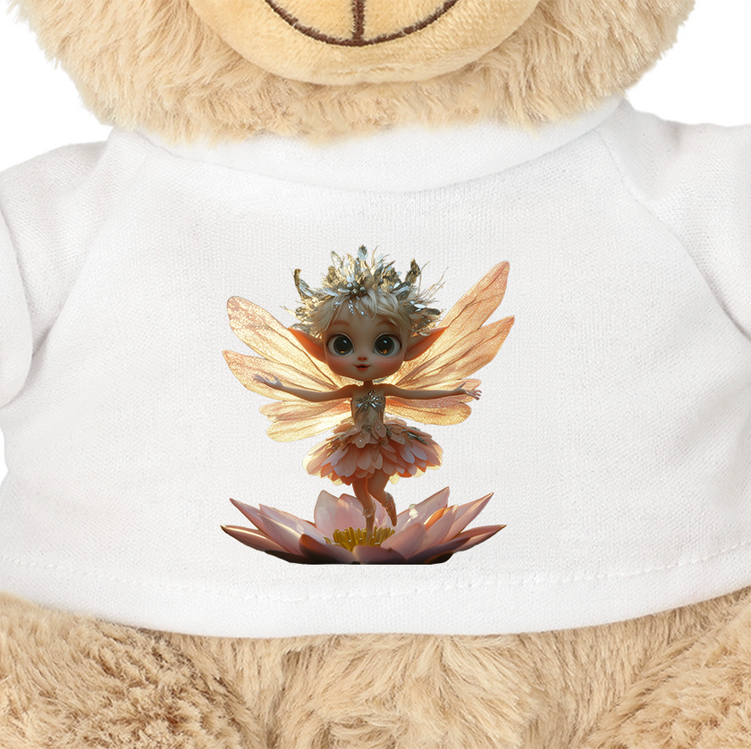 Knuffelbeer met elfje t-shirt 30 cm (kies zelf je opdruk)