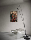 Detail van de viool, rode ogen, gothic jurk en doodshoofden van wanddecoratie Death Violin
