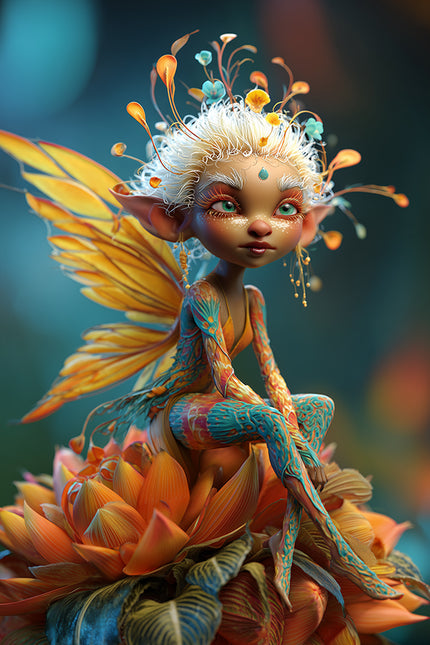 Elf op oranje bloem