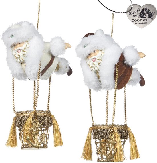 Kerstman met ballonmandje - 13,3cm (set van 2 stuks)