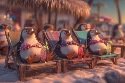 Pinguïns in strandstoelen