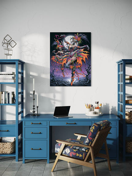 Purple Night dark fantasy kunstwerk als mystieke en duistere wanddecoratie aan de muur in een modern interieur