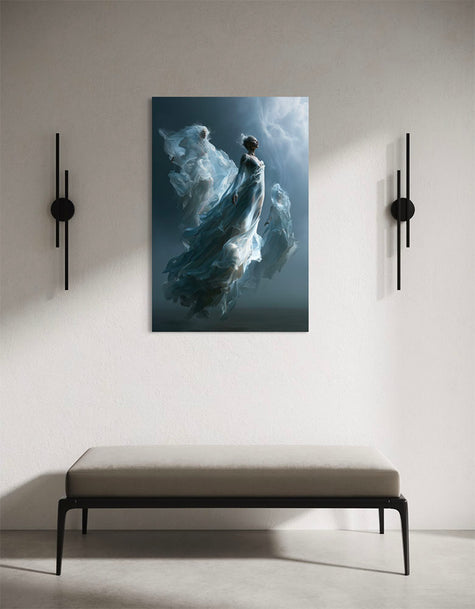 Rising fantasie wanddecoratie als dromerig kunstwerk aan de muur in een lichte en moderne ruimte
