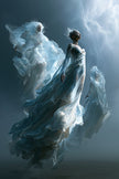 Fantasie wanddecoratie Rising met mystieke figuren in lichte gewaden die opstijgen door wolken