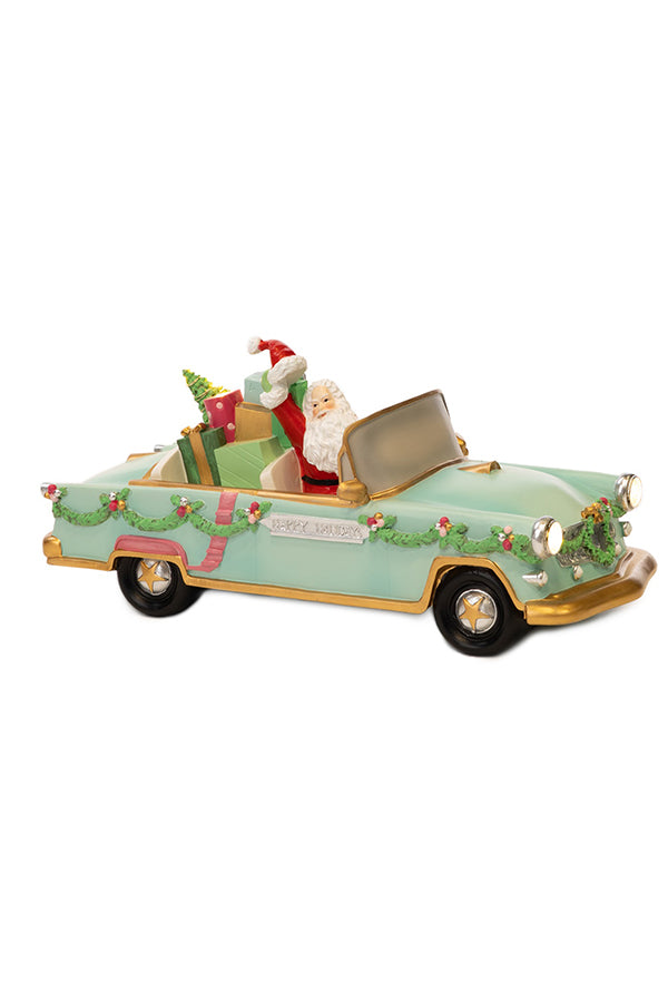 Santa in Oldtimer met LED - 30,5cm