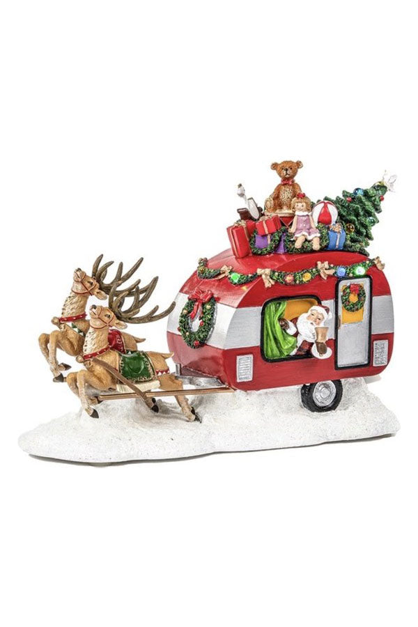 Santa caravan met rendieren, LED en muziek - 29cm