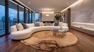 Organisch gevormd vloerkleed Tree Trunk met realistische houten jaarringen en organische rand